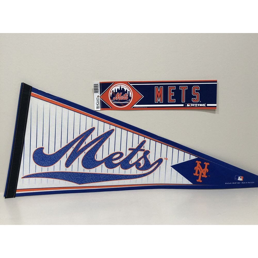 New York Mets Pennant + Bumper Sticker Lot Baseball Felt WinCraft MLBP 2007 LFGM